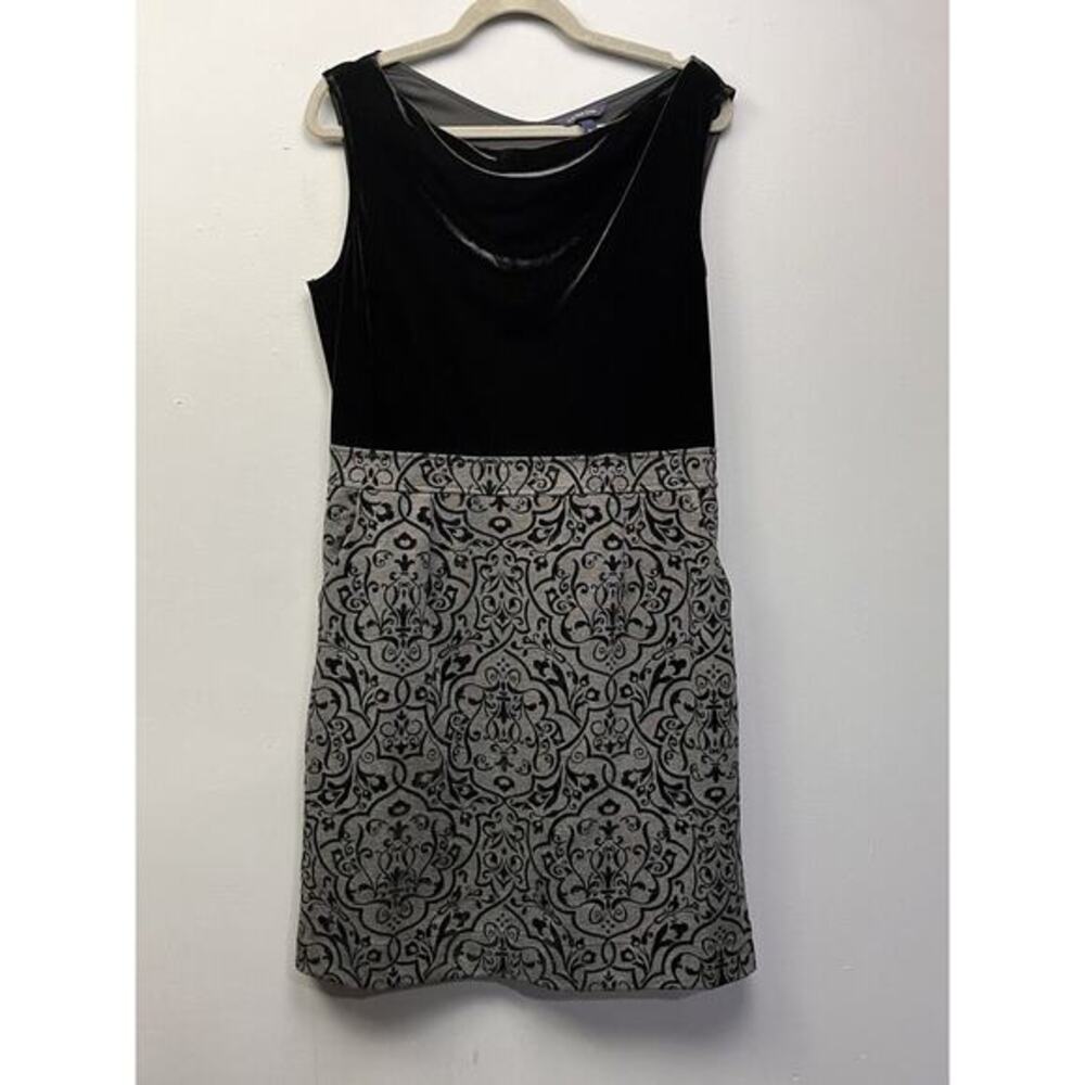 Lands End Dress Womens Size 14 Black Velvet Floral Embossed Sleeveless Career